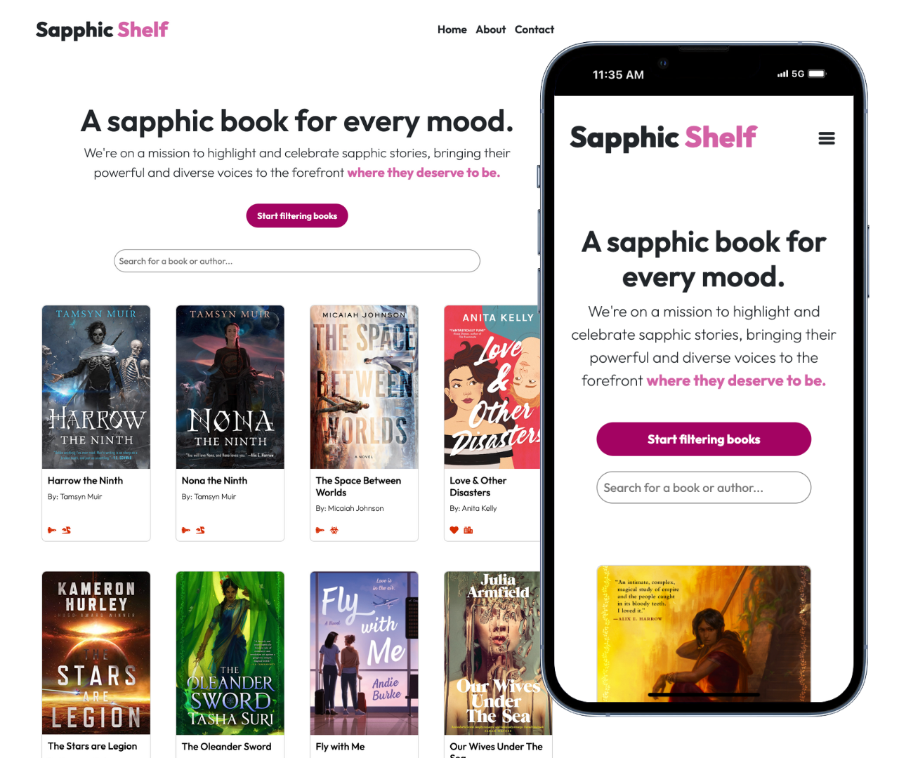 screenshot of Sapphic Shelf website